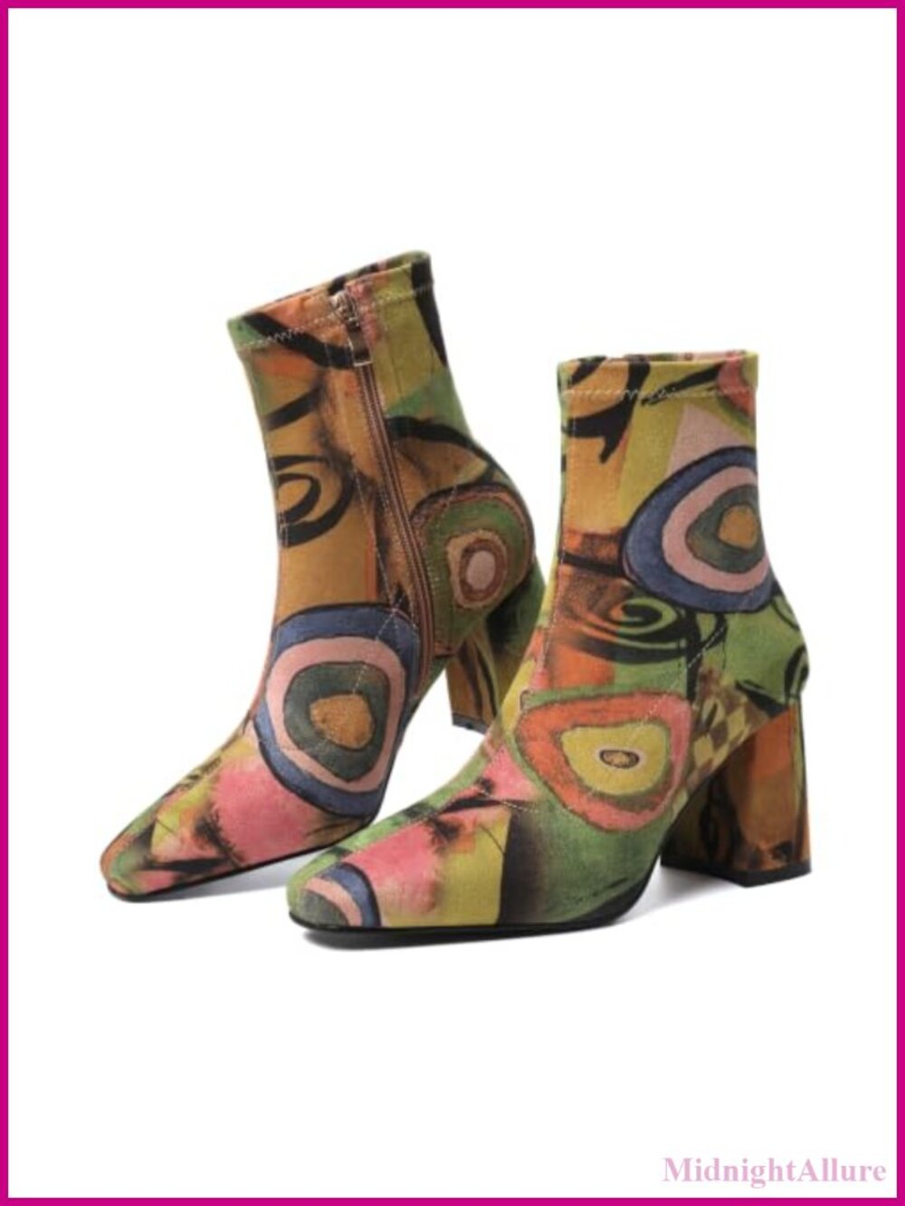 Women's Ankle Boots Square Toe Block Heel Side Zip Mid-Calf Booties